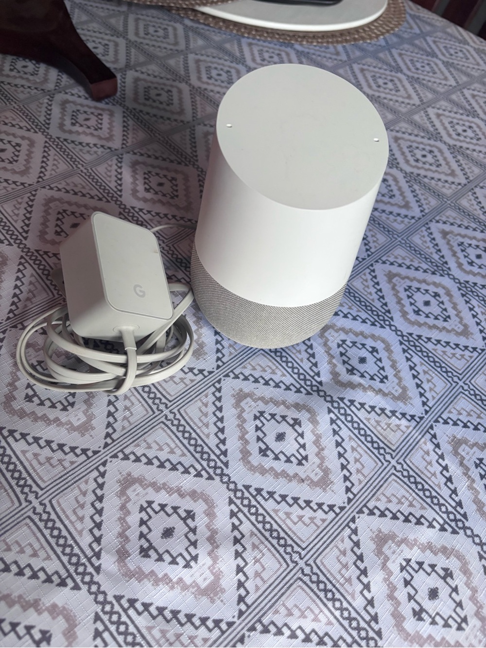 Google Home Smart Speaker in White and Light Gray Fabric